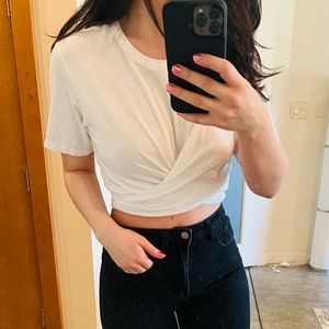 Arie White Cropped knot tie t shirt cotton Size XS Extra Small white t shirt